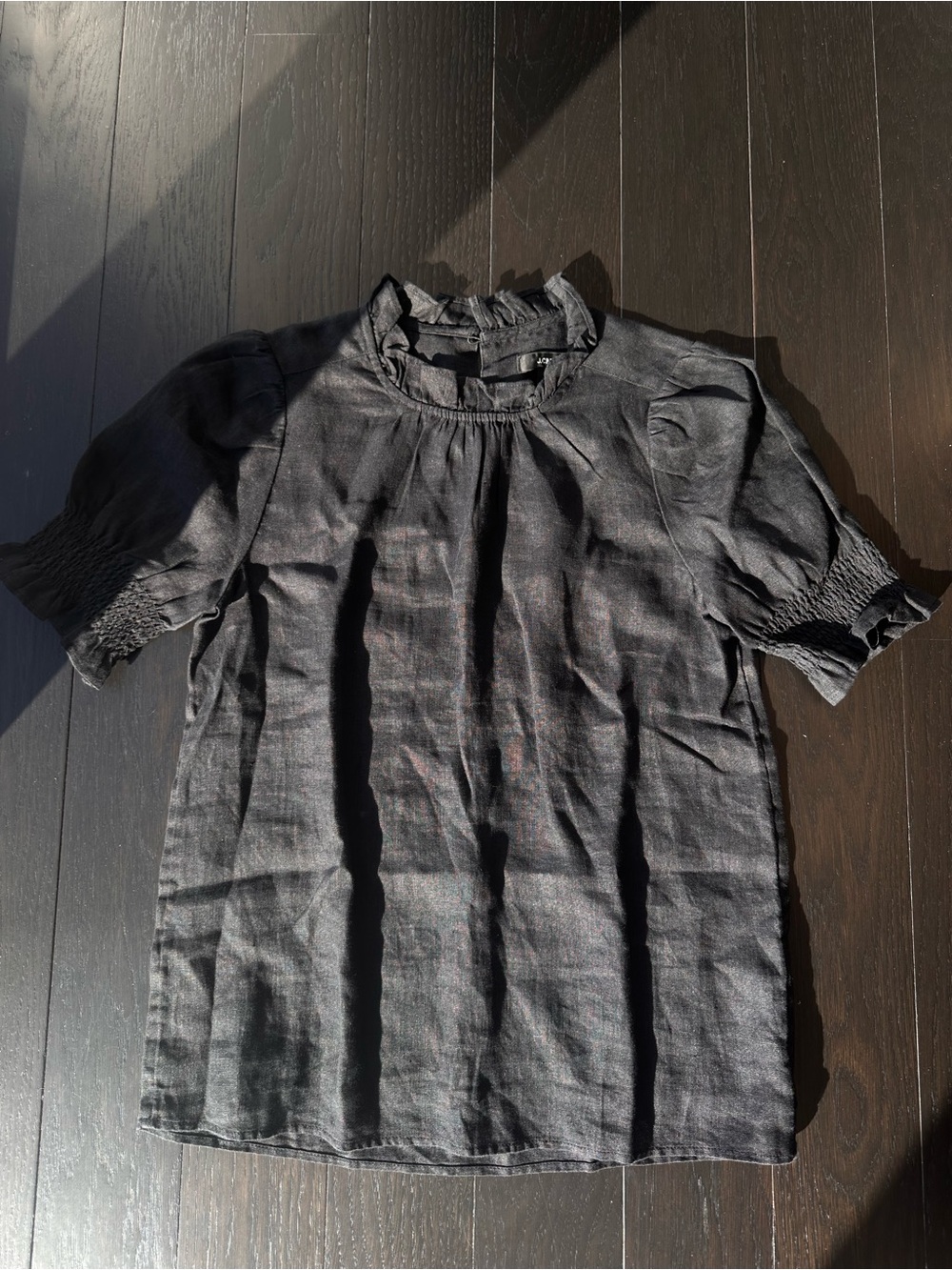 J. Crew Black Short-Sleeve Smocked Yoke Blouse